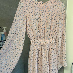 Open Back Long Sleeve Pink Floral Dress XS
